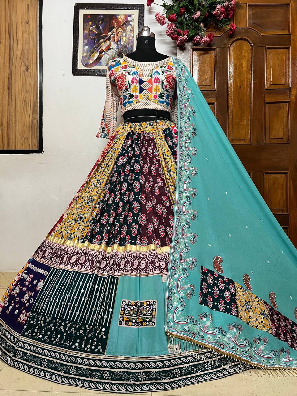 Sky Blue Printed Lehenga Choli with Work - Image 2