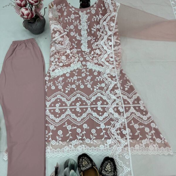 Pink Work Kurti with Palazzo Set