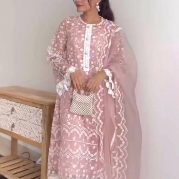 Pink Work Kurti with Palazzo Set