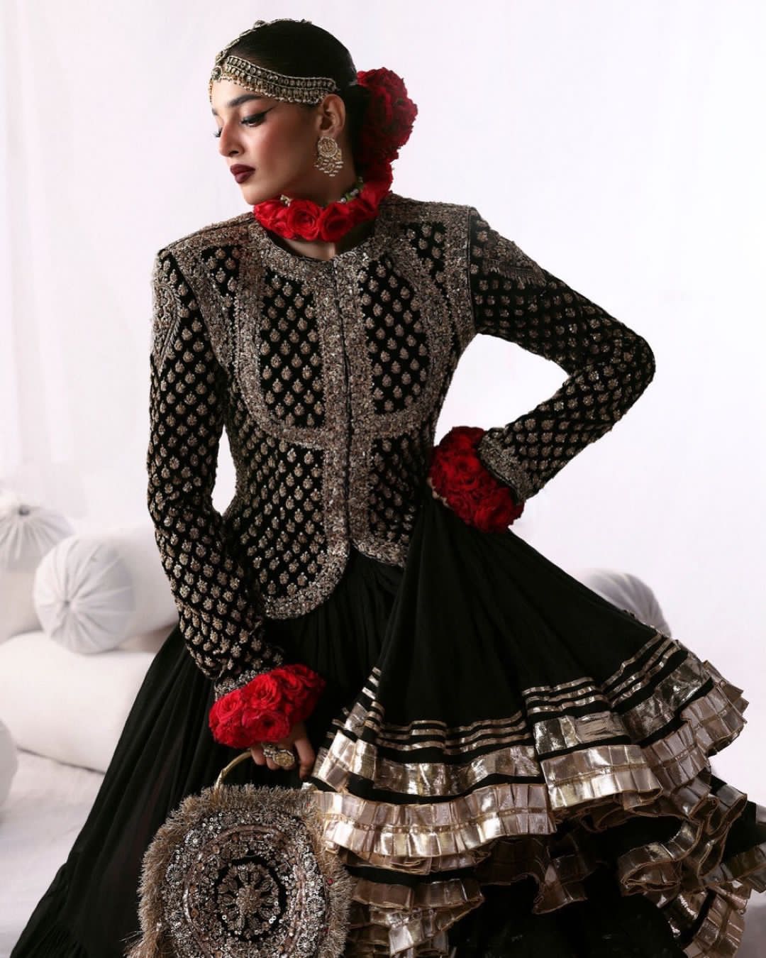 Black Coat Styled Faux Georgette Lehenga - Image 3