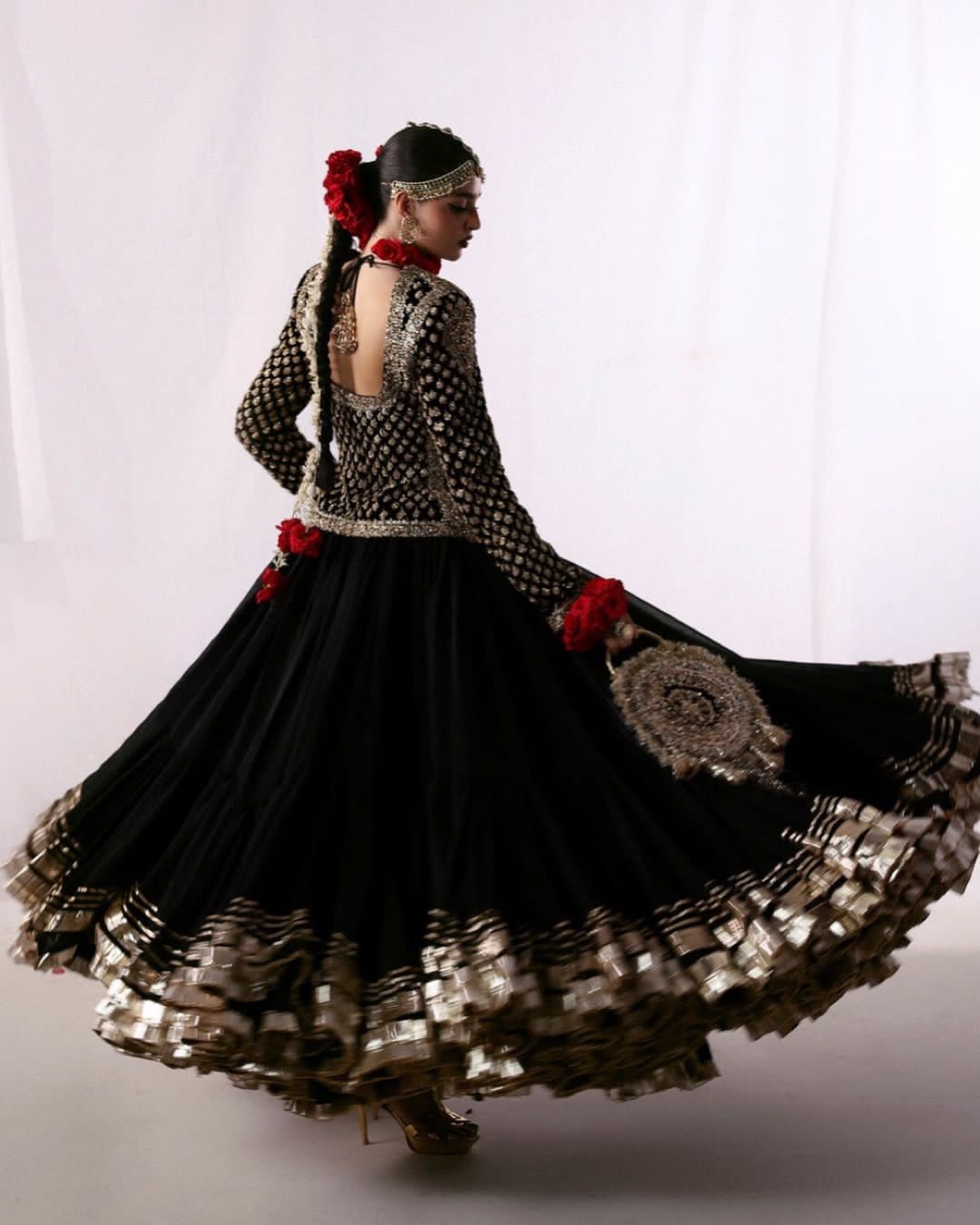 Black Coat Styled Faux Georgette Lehenga - Image 2