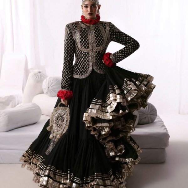 Black Coat Styled Faux Georgette Lehenga