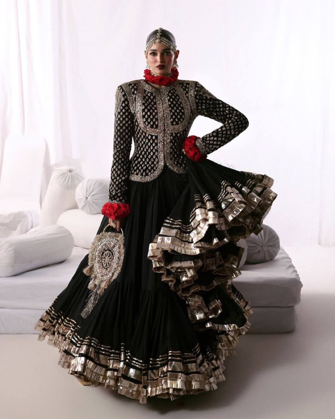 Black Coat Styled Faux Georgette Lehenga