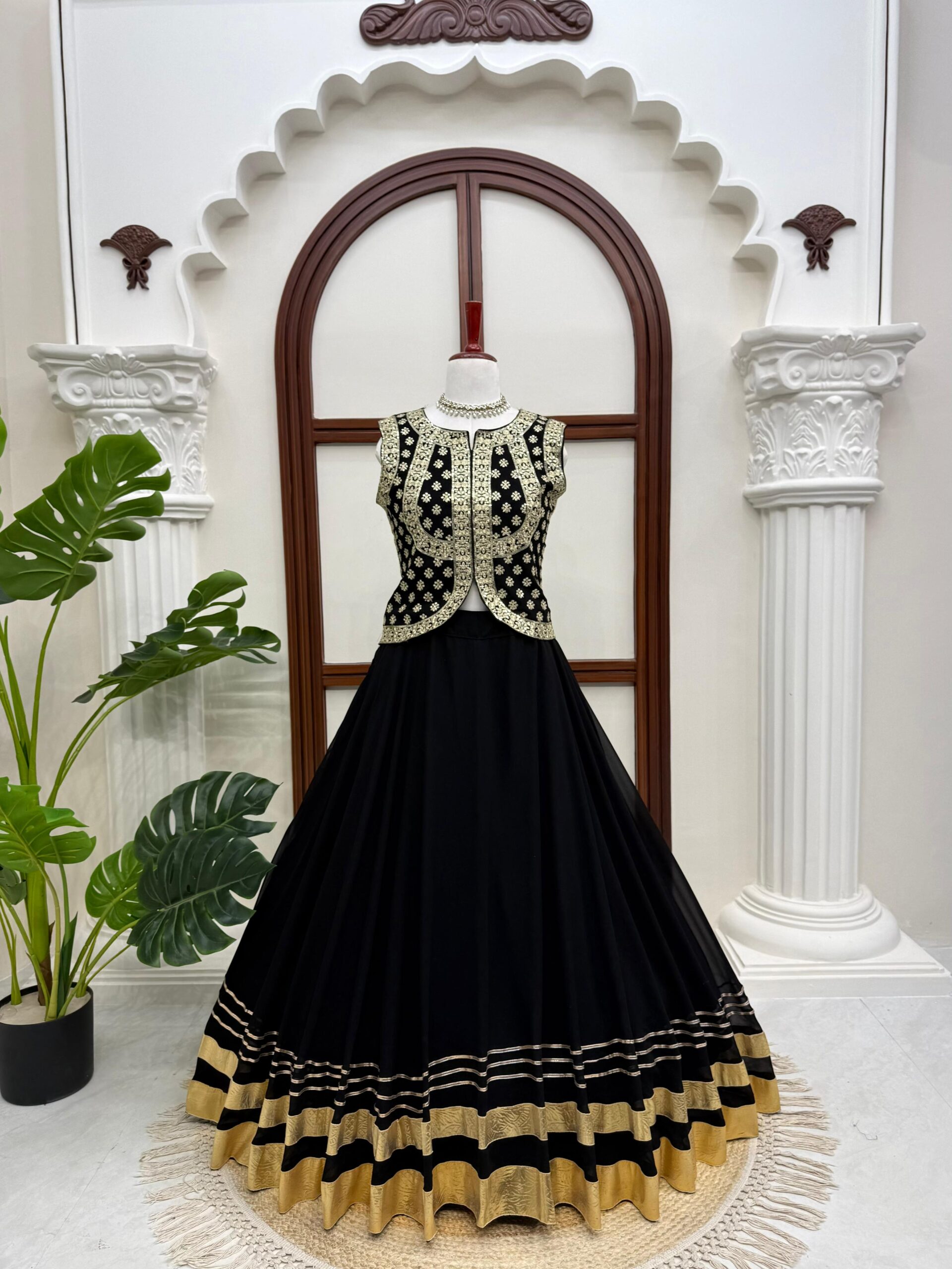 Black Coat Styled Faux Georgette Lehenga - Image 4