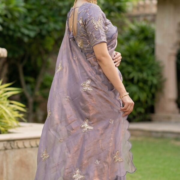 Pure soft Satin chiffon saree with real zarkhan