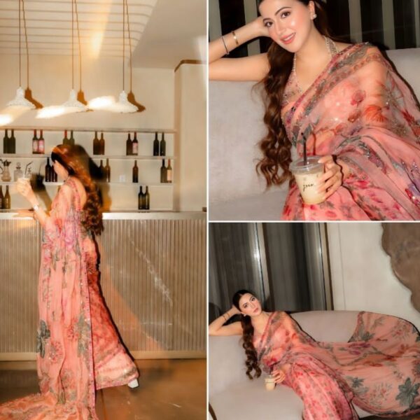 Orange soft tebi silk saree with digital print