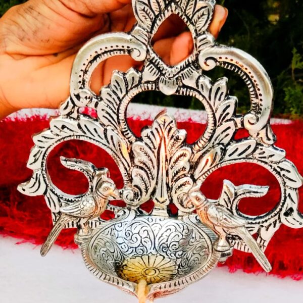 Antique German silver big size double parrot hanging Akhand diya