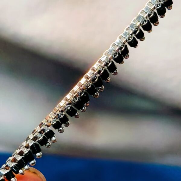 German silver Anklet / payal with black / Red beads