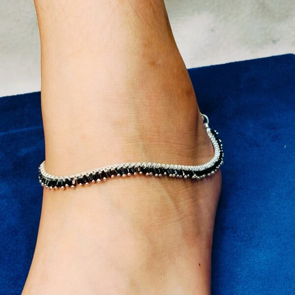 German silver Anklet / payal with black / Red beads