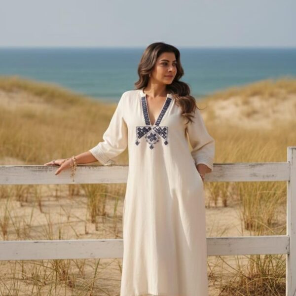 White Corred Kurti Set with Work