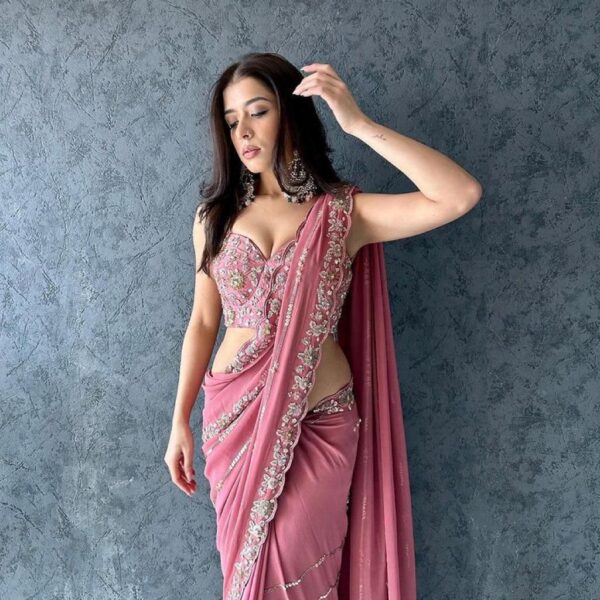 Heavy pure soft georgette saree with elegant C-pallu