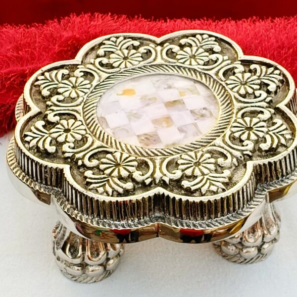 Antique German silver Flower carving Round chowki