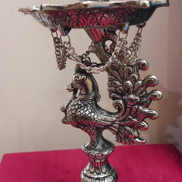Antique german silver Peacock samai deepam