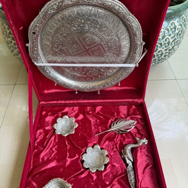 Antique peacock motif pooja thali with box