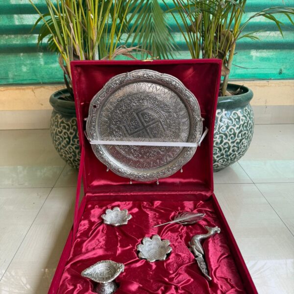 Antique peacock motif pooja thali with box