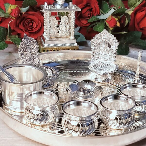 German silver Pooja set with laxmi ganesh