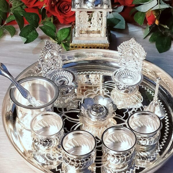 German silver Pooja set with laxmi ganesh