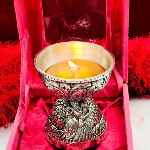 Antique German silver Radha Krishna akhand diya