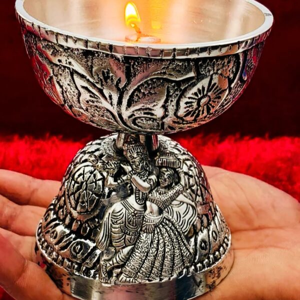 Antique German silver Radha Krishna akhand diya