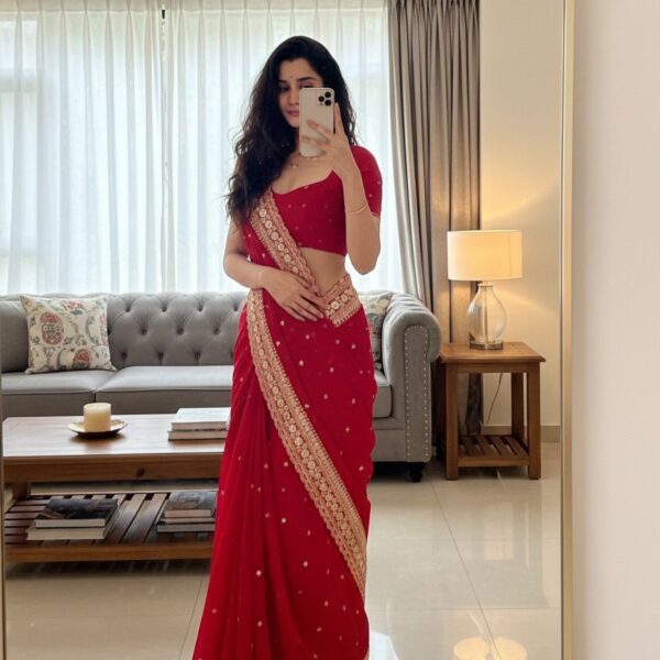 Red Pure Georgette Saree with Dori Work