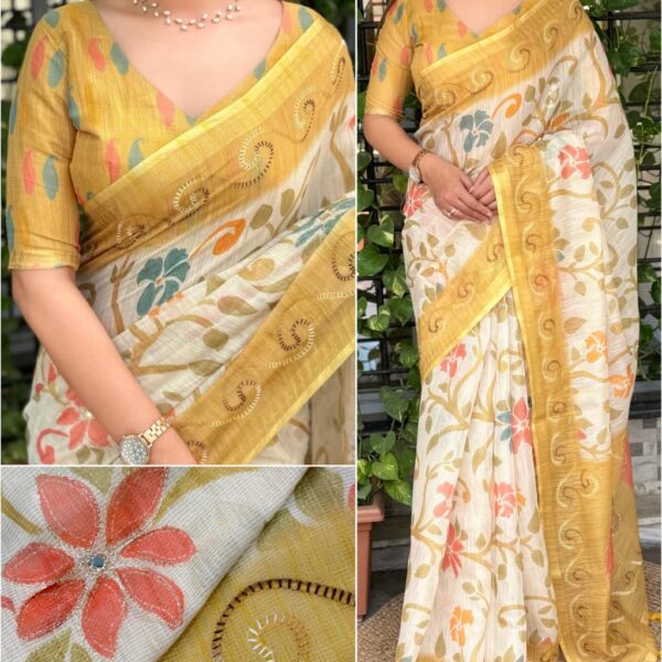 Designer Saree with Zari Border with Contrast