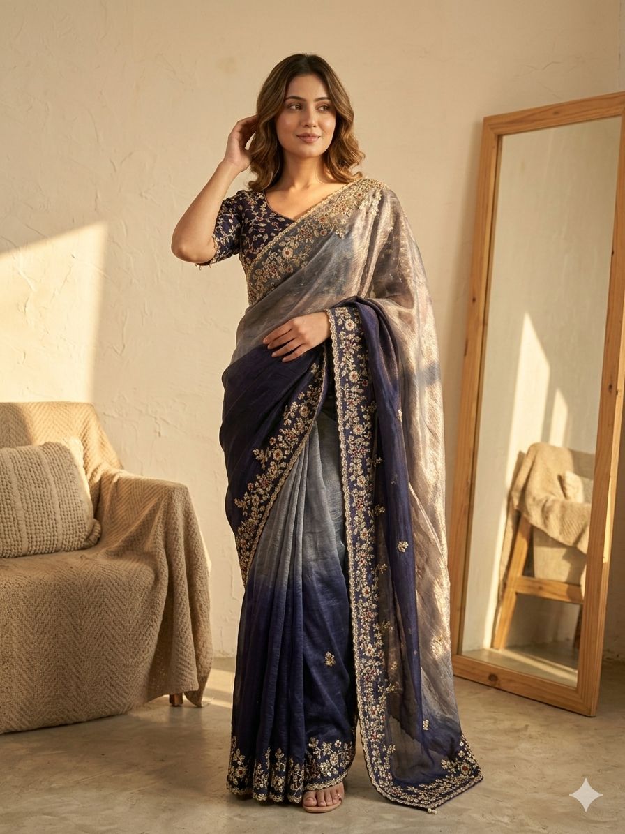 Shaded color in soft Fendy Chiffon Saree - Image 2