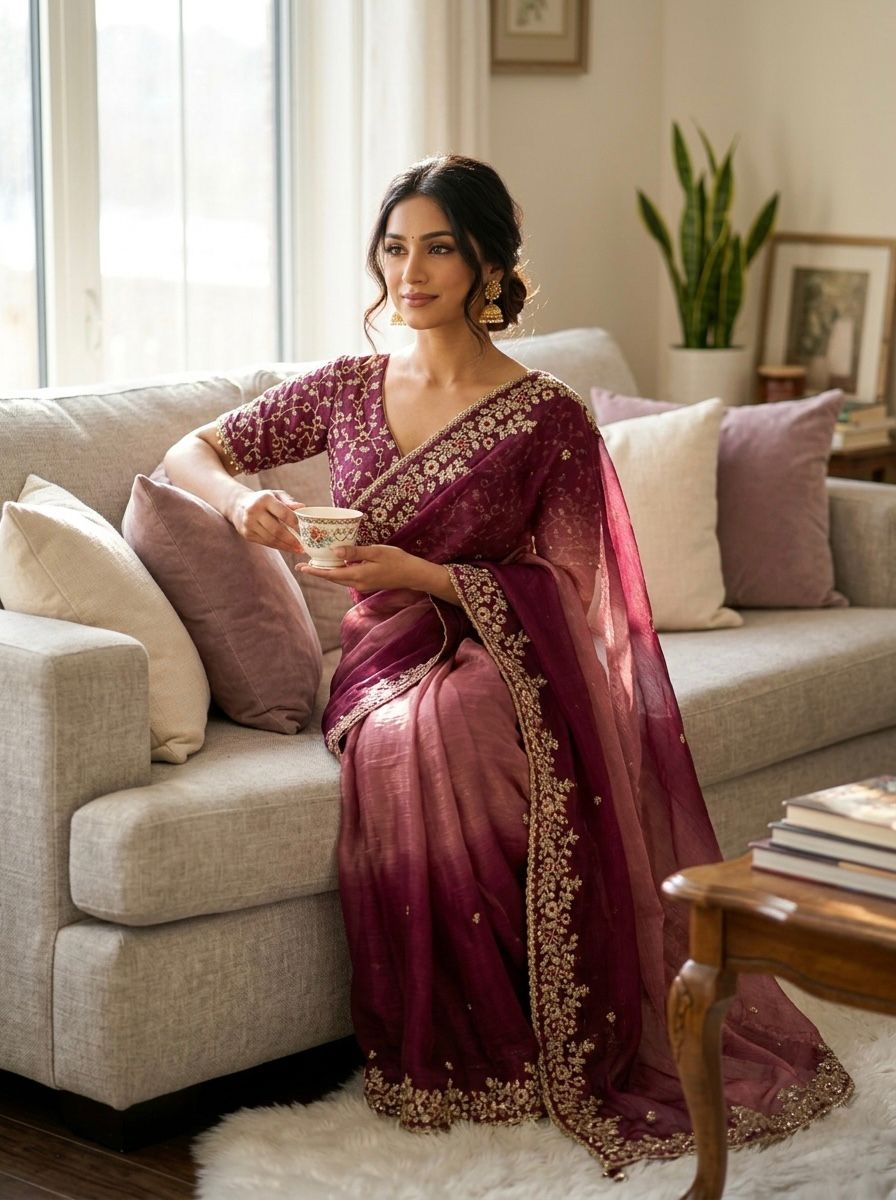 Shaded color in soft Fendy Chiffon Saree - Image 4