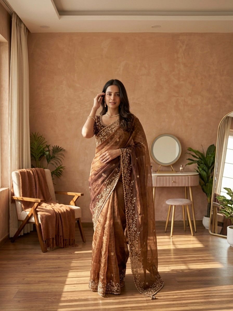 Shaded color in soft Fendy Chiffon Saree - Image 3