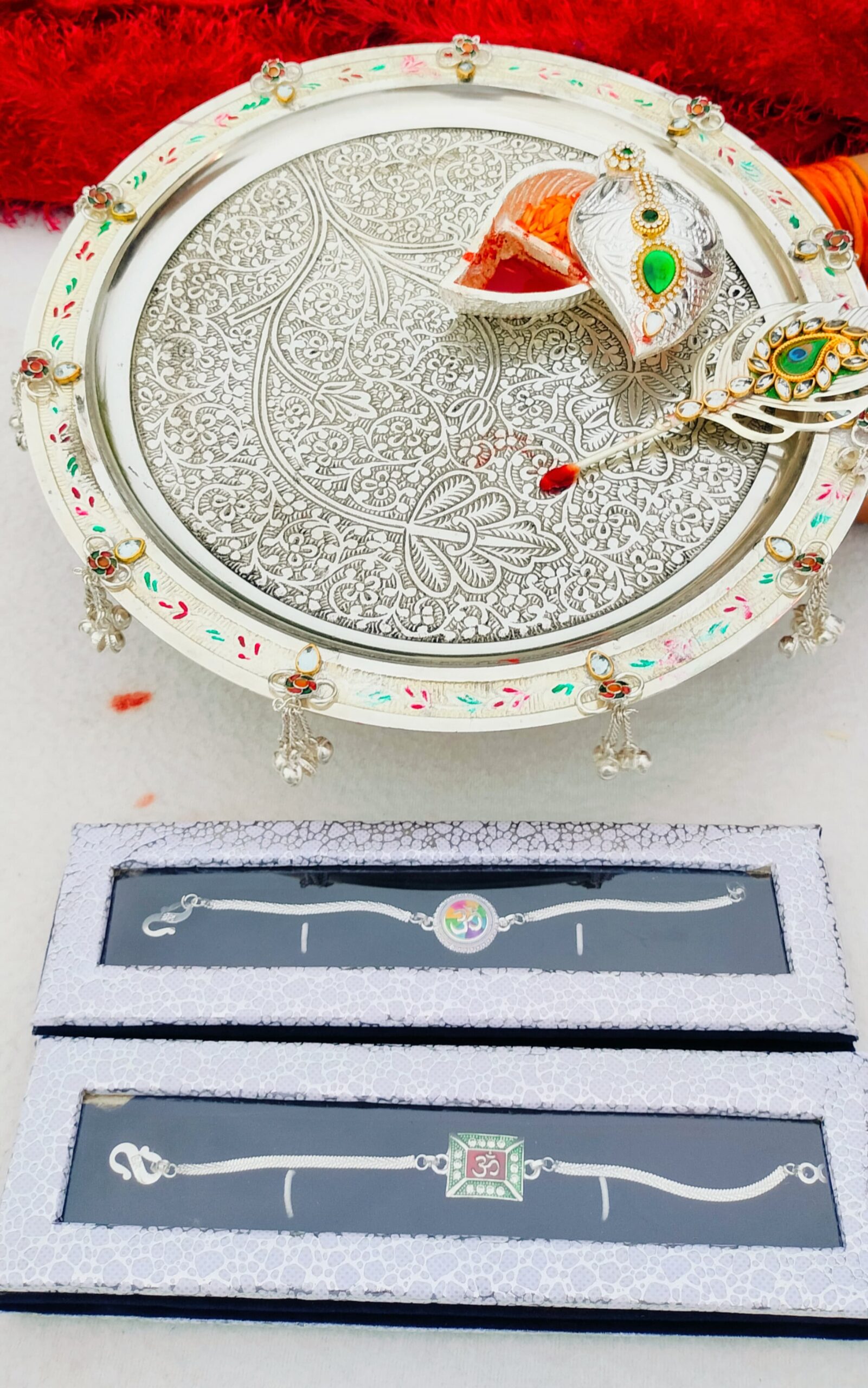 German Silver Rakhi Combo Set