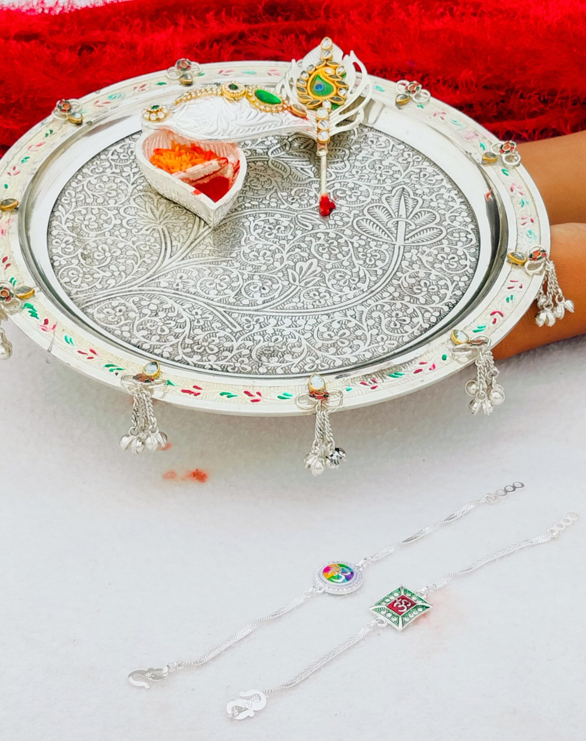 German Silver Rakhi Combo Set - Image 2