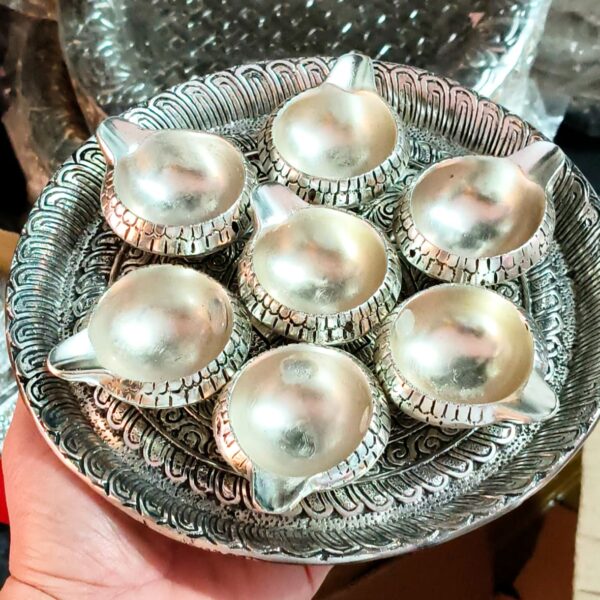 Antique German silver Mahalakshmi Aarti Thali Set