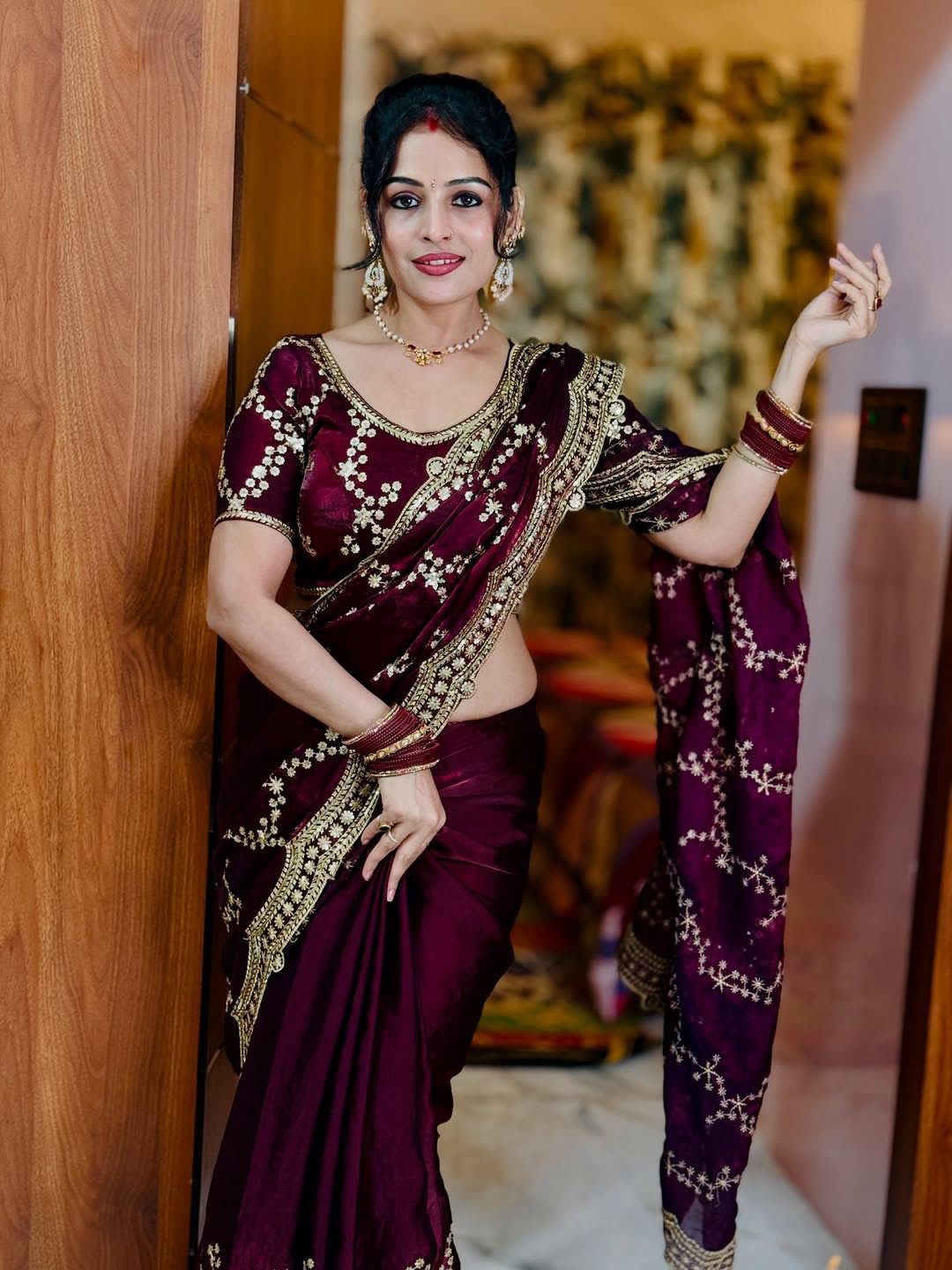 Soft Space Silk Saree with Embroidery Work