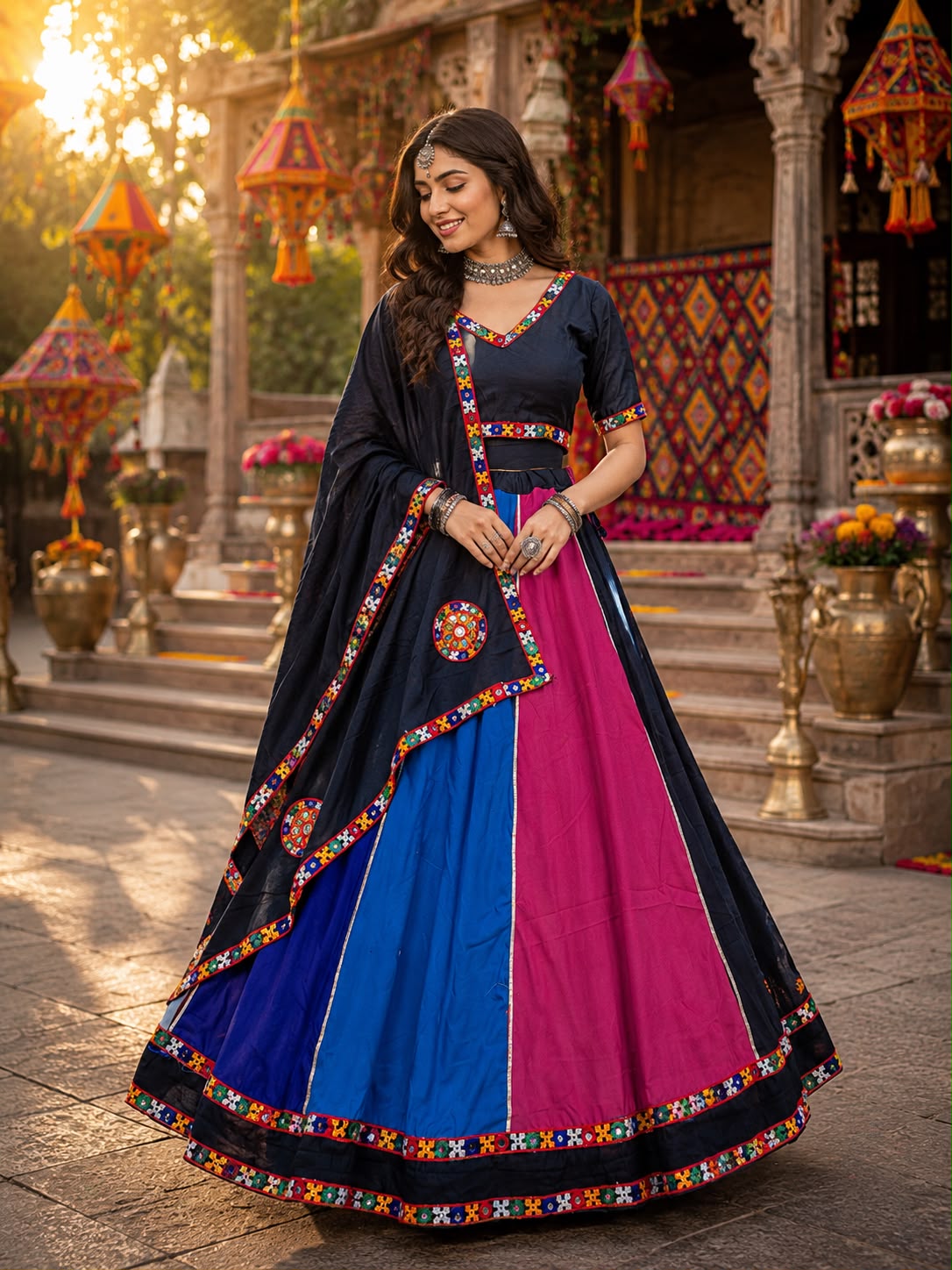 Navratri Cotton Silk Lehenga With Kali Gamthi Lace Chaniya Choli - Image 2