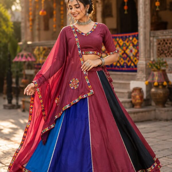 Navratri Cotton Silk Lehenga With Kali Gamthi Lace Chaniya Choli