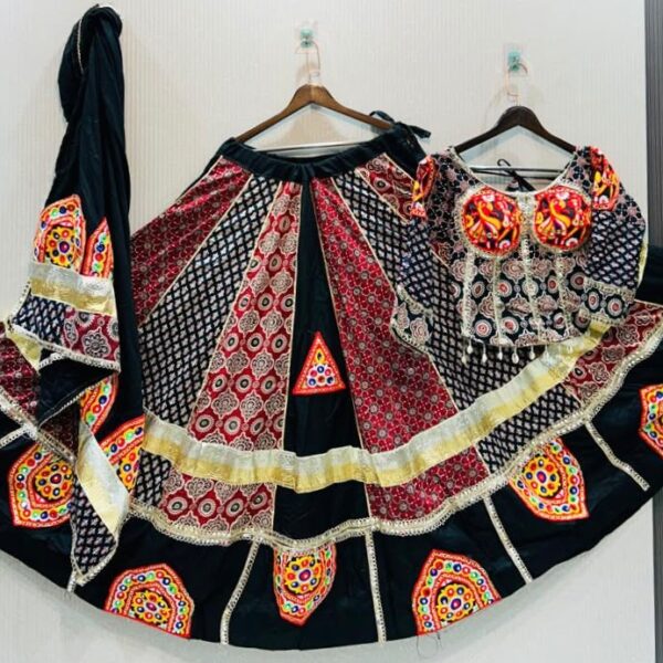 Designer Ajrakh Cotton Border With Heavy Gamthi Work Lehenga