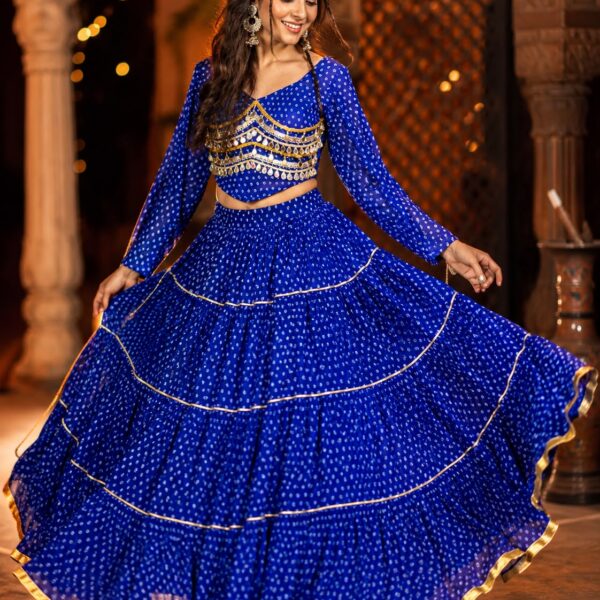 Georgette Fabric Skirt With Full Sleeves Designer Mirror Kodi Work