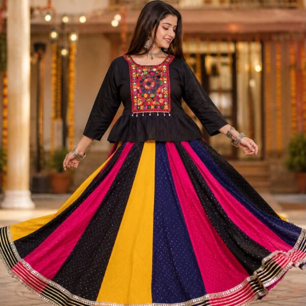 Multi Siroski Skirt With Designer Kediya Blouse