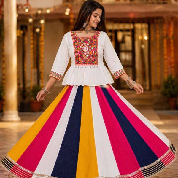 Multi Siroski Skirt With Designer Kediya Blouse