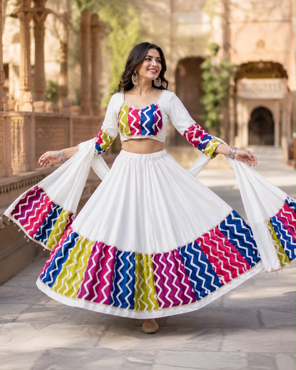 Multi Lehariya Border With Sangam Rayon Chaniya Choli - Image 2