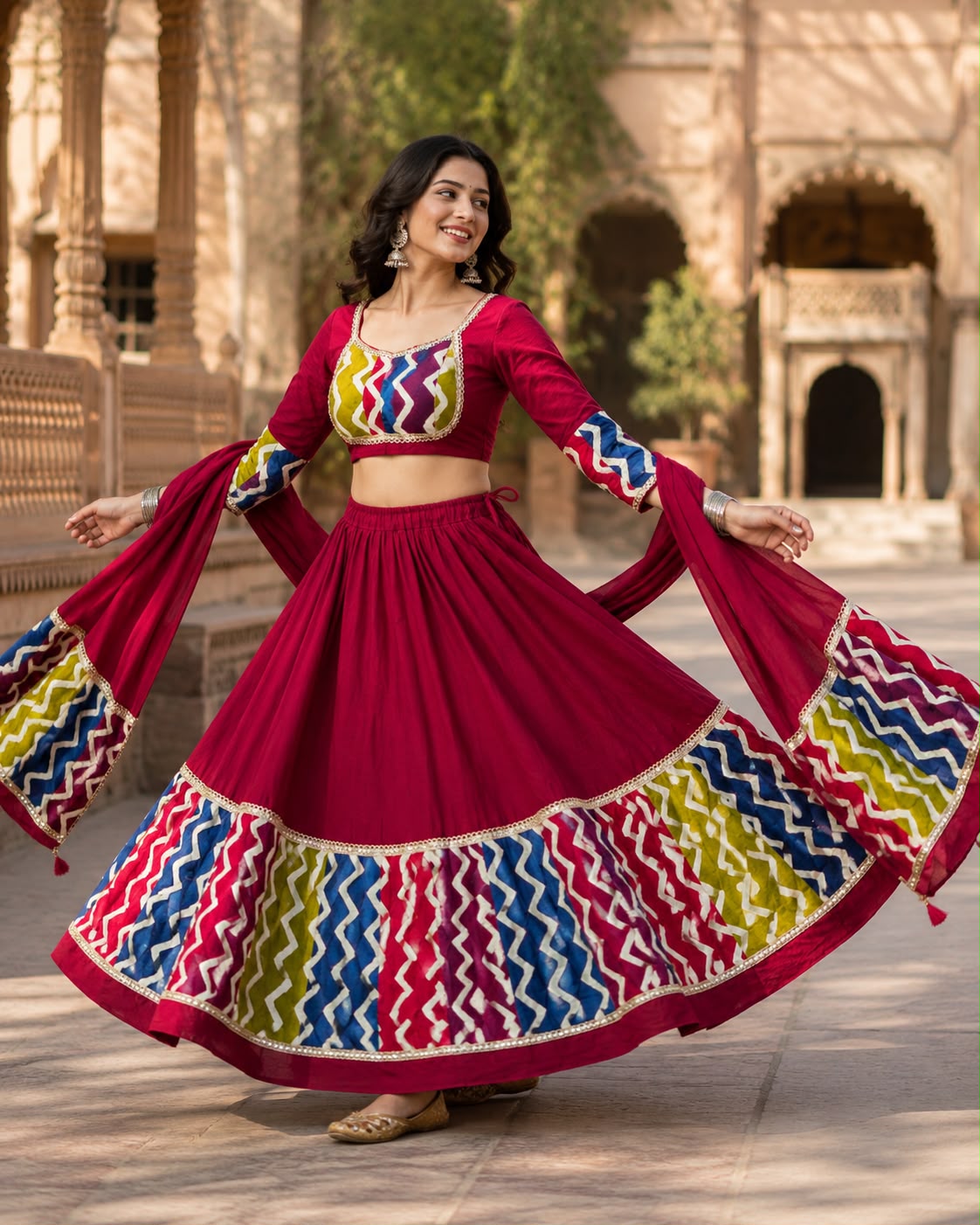 Multi Lehariya Border With Sangam Rayon Chaniya Choli - Image 3