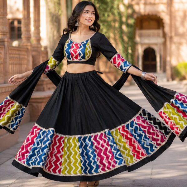 Multi Lehariya Border With Sangam Rayon Chaniya Choli