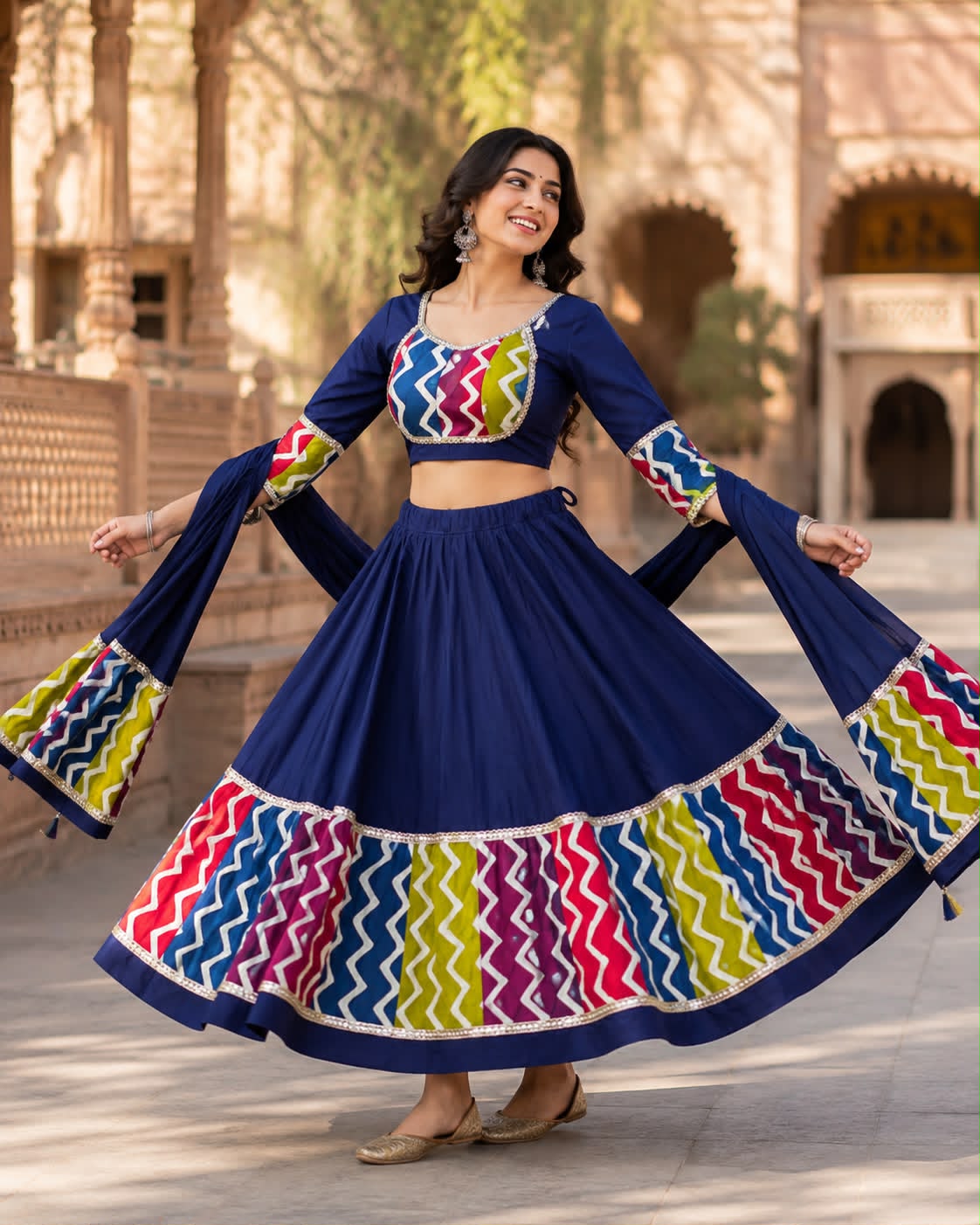 Multi Lehariya Border With Sangam Rayon Chaniya Choli - Image 5