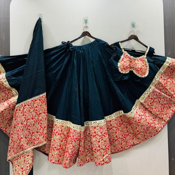 Pure Cotton Kalamkari Print Border Mirror Work Chaniya Choli