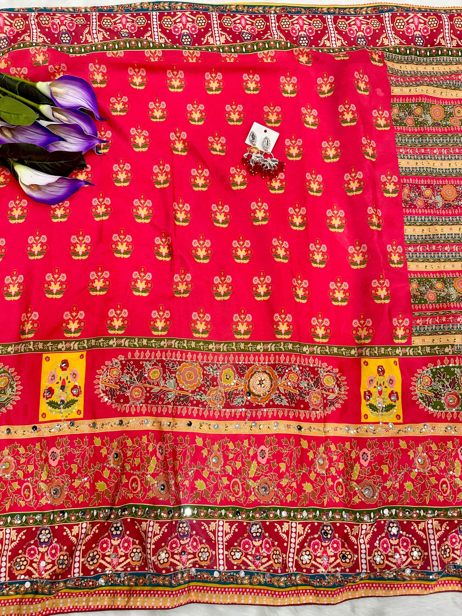 Crepe Silk Saree with Digital Print over - Image 4