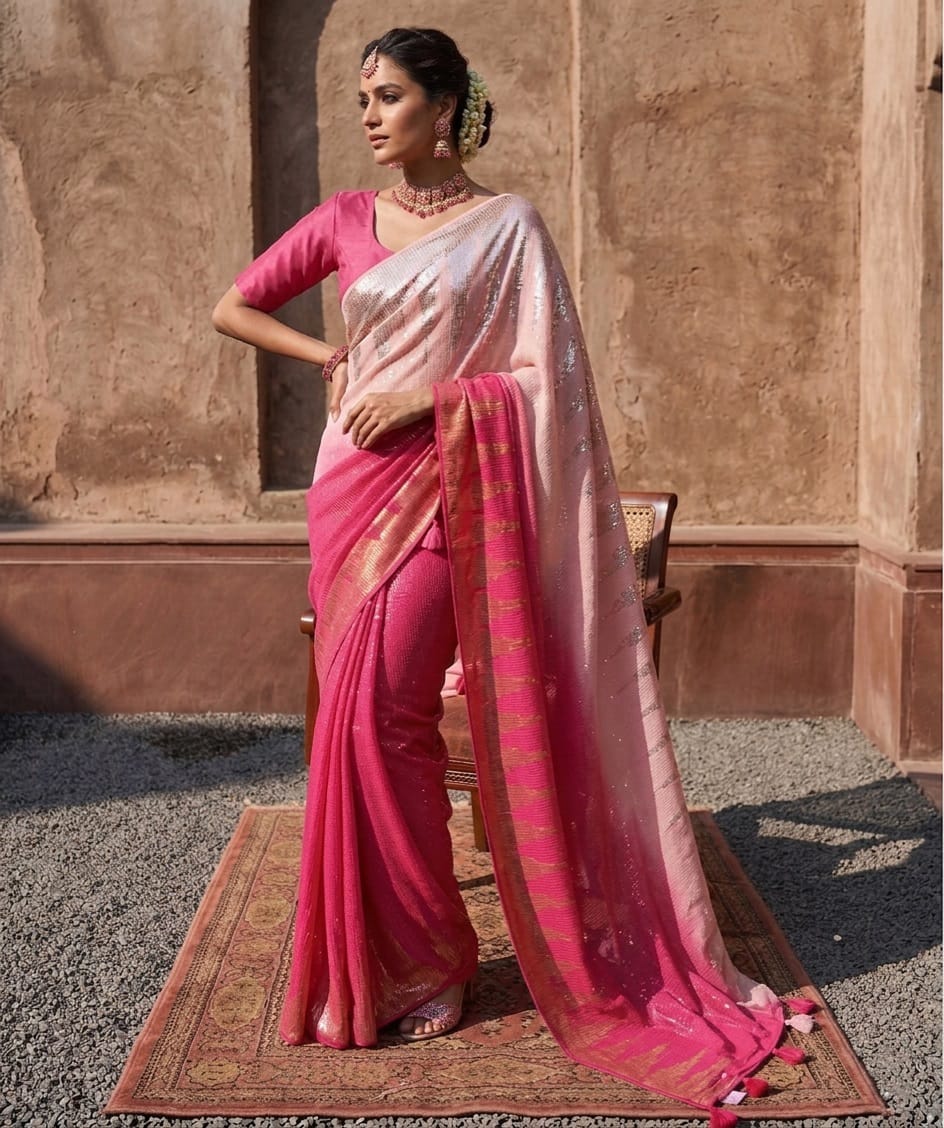 Heavy ZARI & Dual Sequins 3MM & 5MM Embroidery in saree