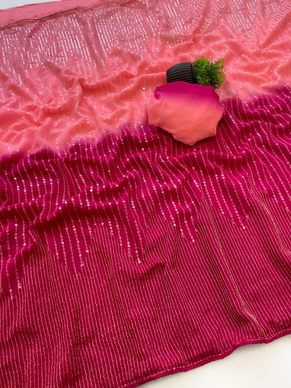 Heavy ZARI & Dual Sequins 3MM & 5MM Embroidery in saree - Image 4