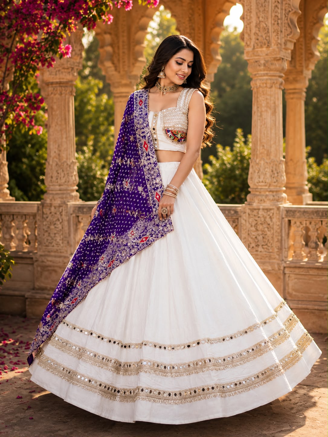 Spaghetti Style Blouse With Mirror Work Border Chaniya Choli - Image 6