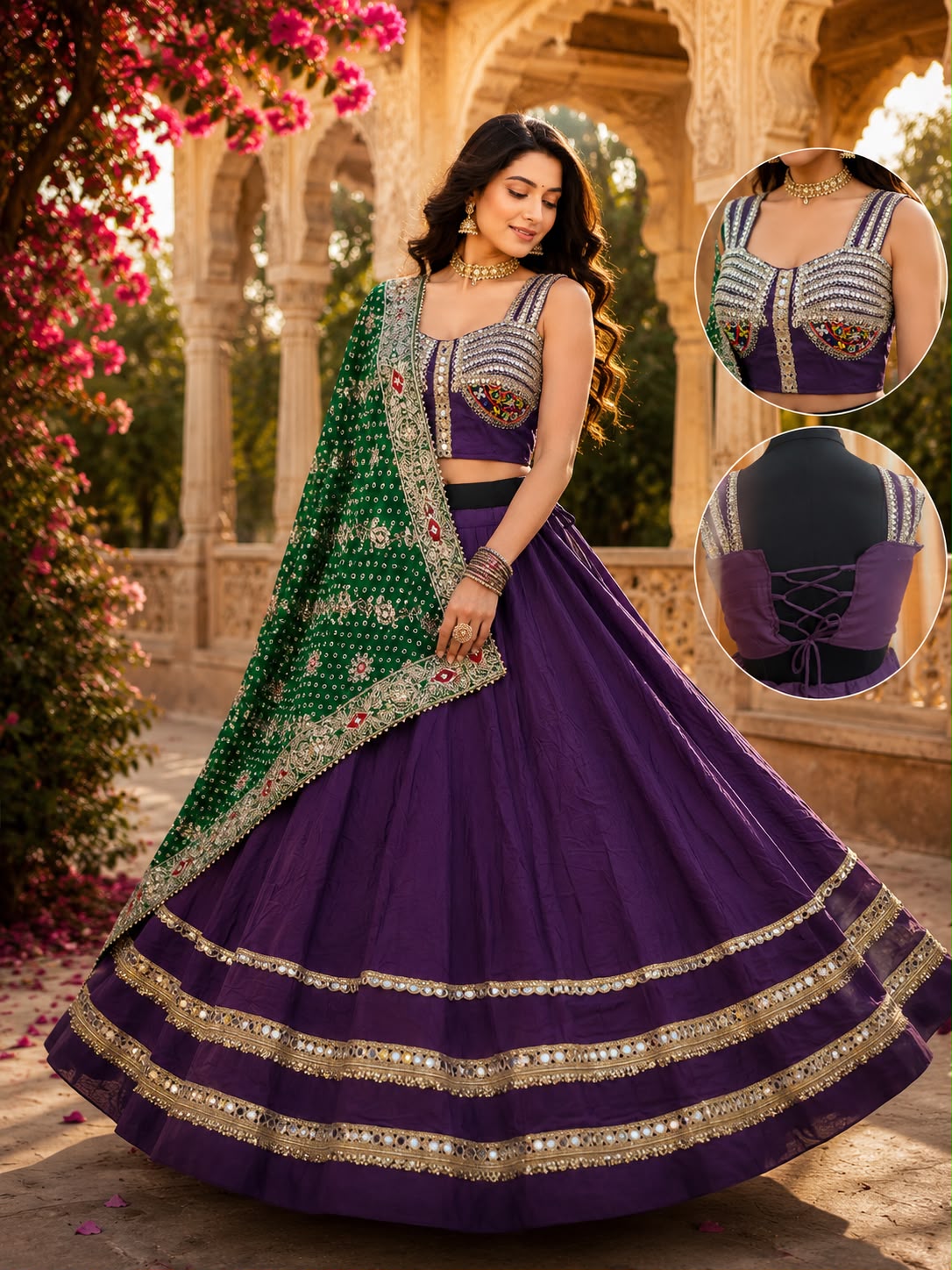 Spaghetti Style Blouse With Mirror Work Border Chaniya Choli - Image 7