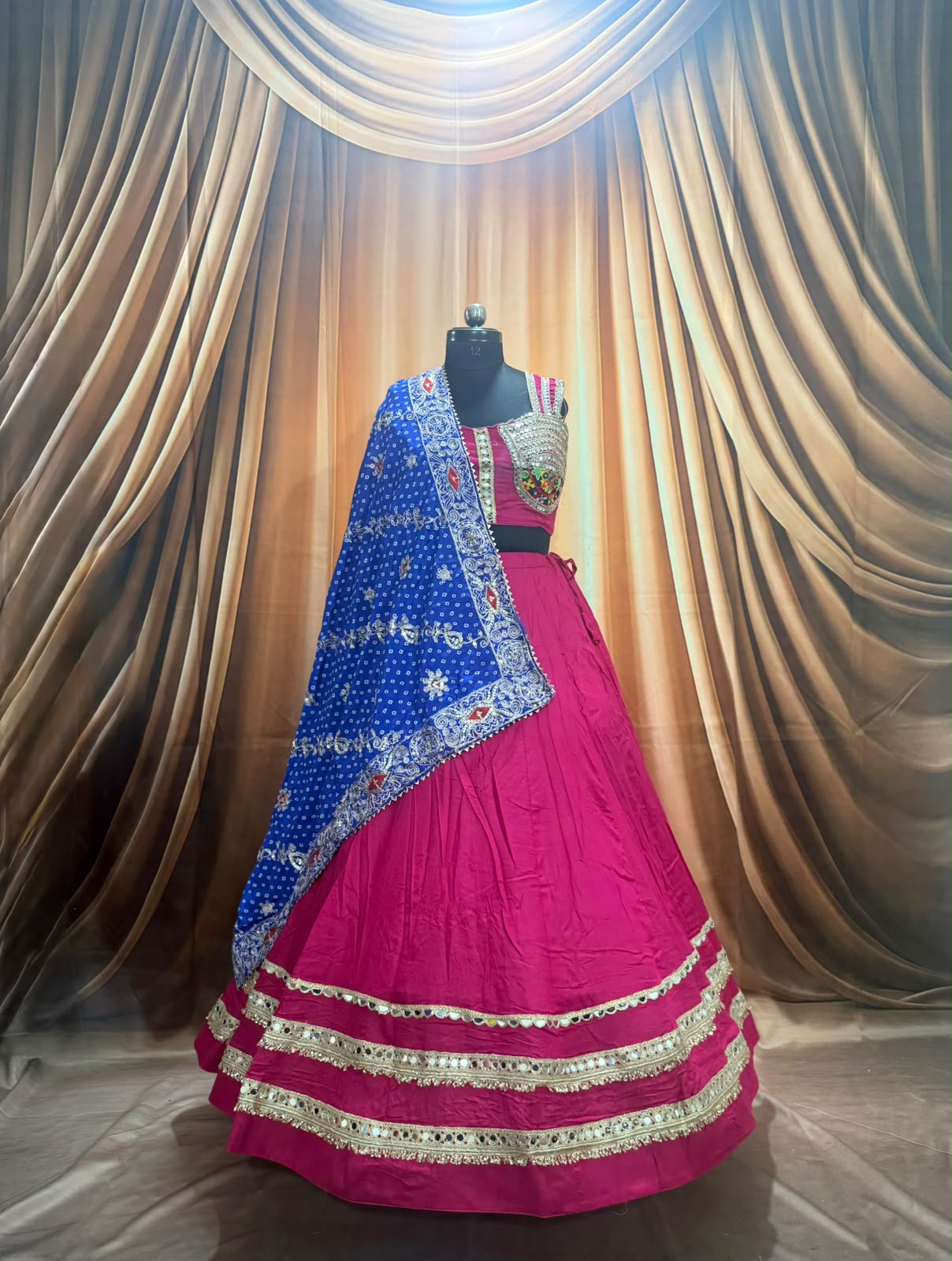 Spaghetti Style Blouse With Mirror Work Border Chaniya Choli - Image 11