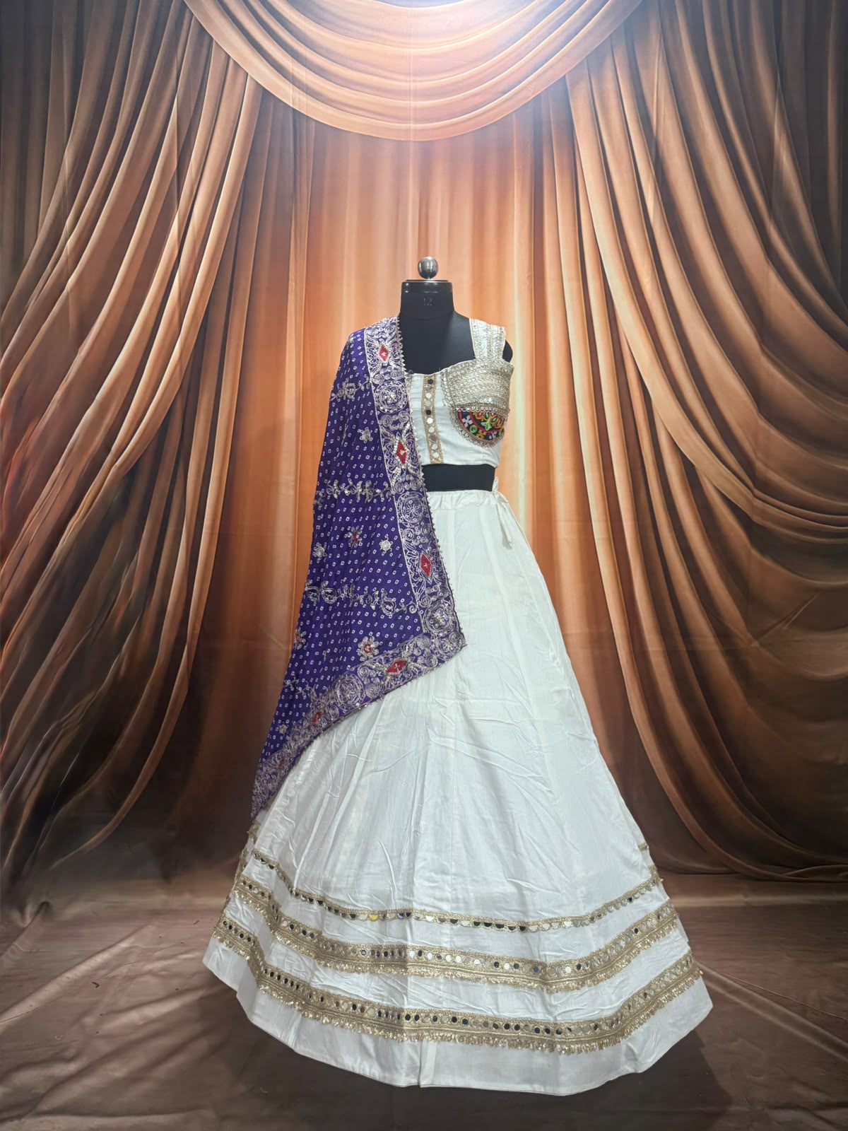 Spaghetti Style Blouse With Mirror Work Border Chaniya Choli - Image 12